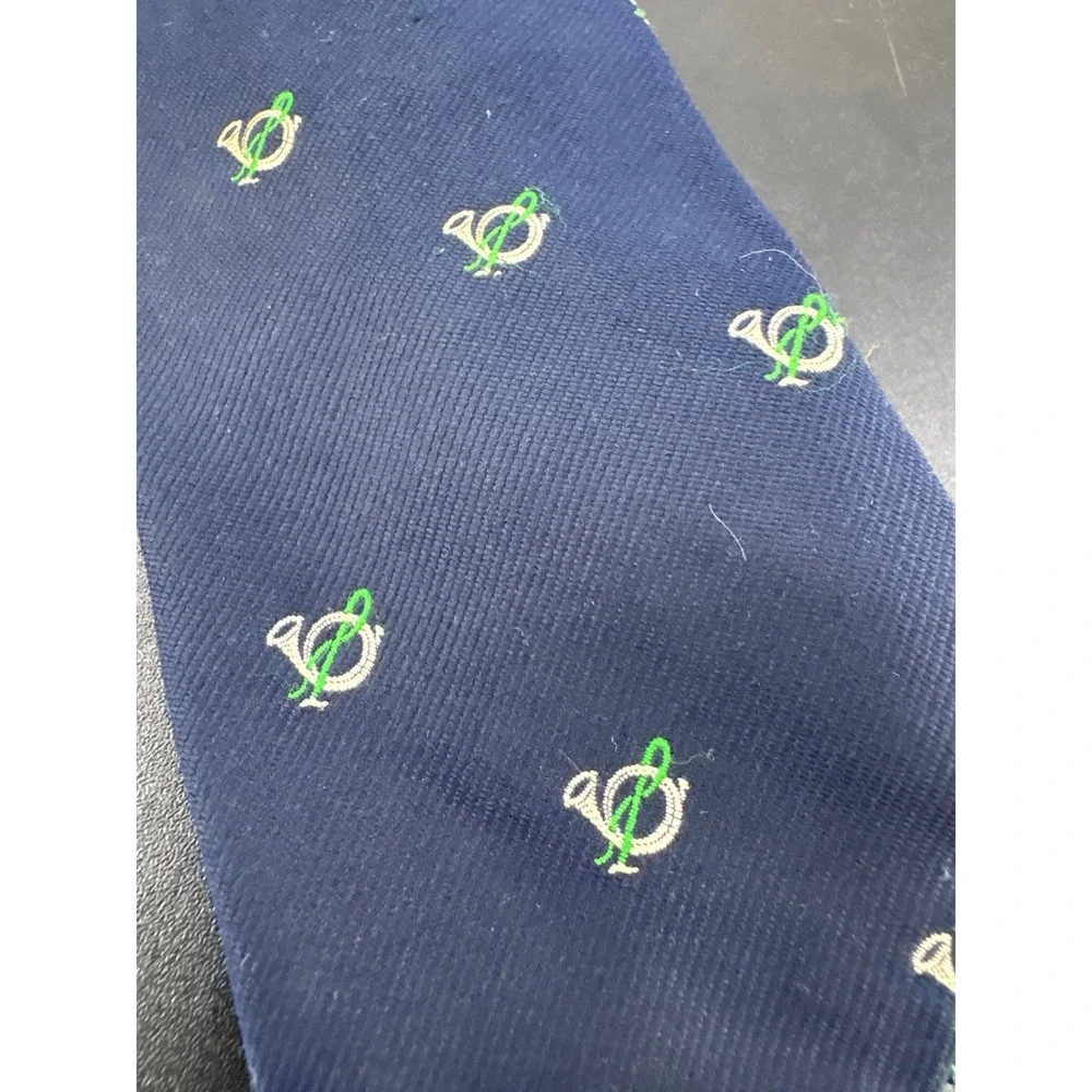 Creighton Mens Navy Blue French Horn Musical Instrument Silk Blend Necktie Tie